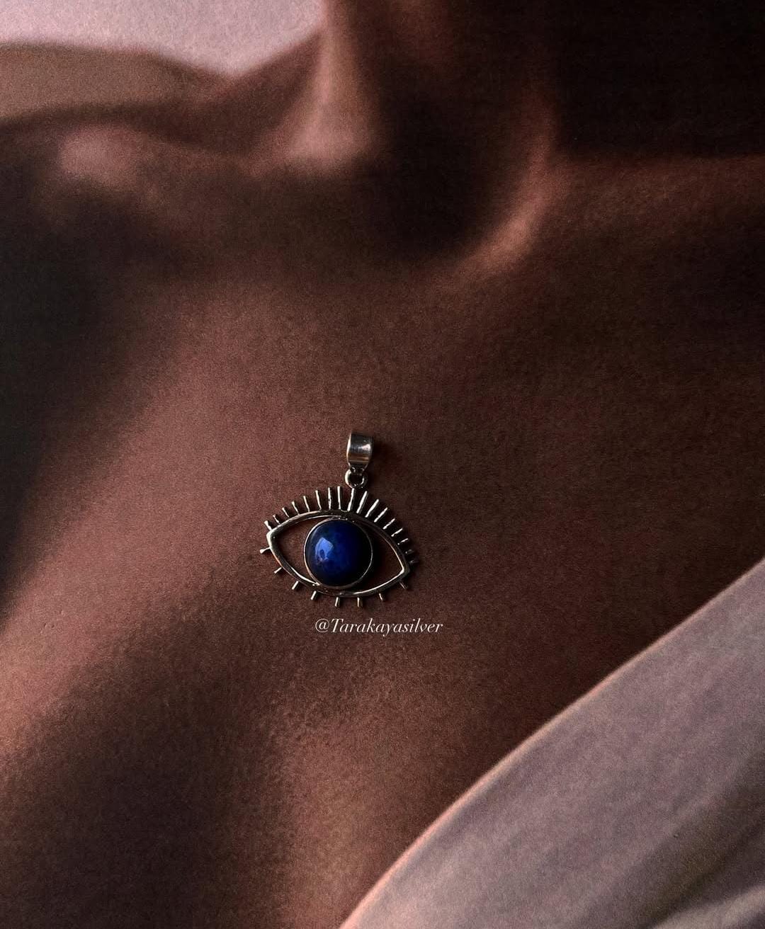 Lapis Lazuli Evil Eye 925 Sterling Silver Pendant