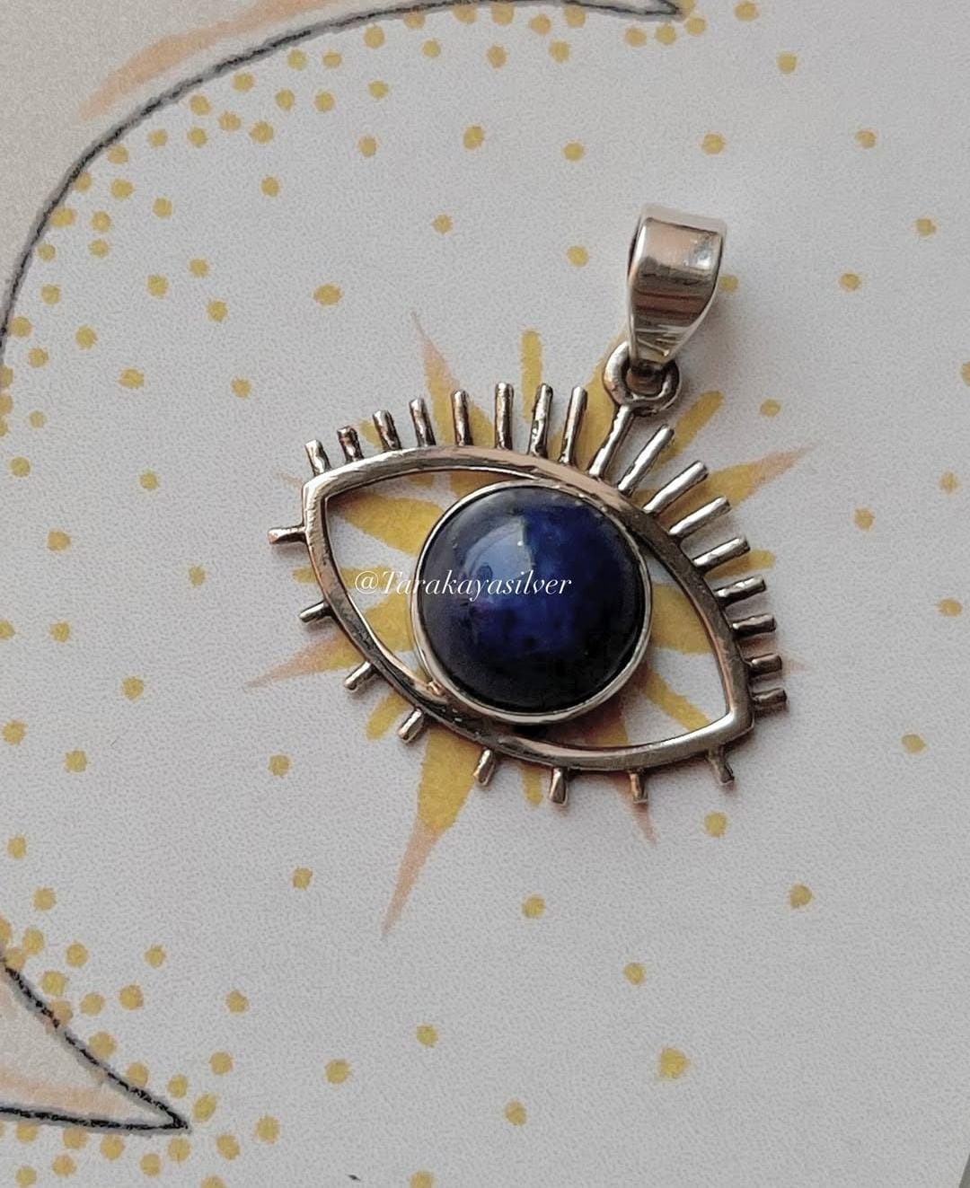 Lapis Lazuli Evil Eye 925 Sterling Silver Pendant