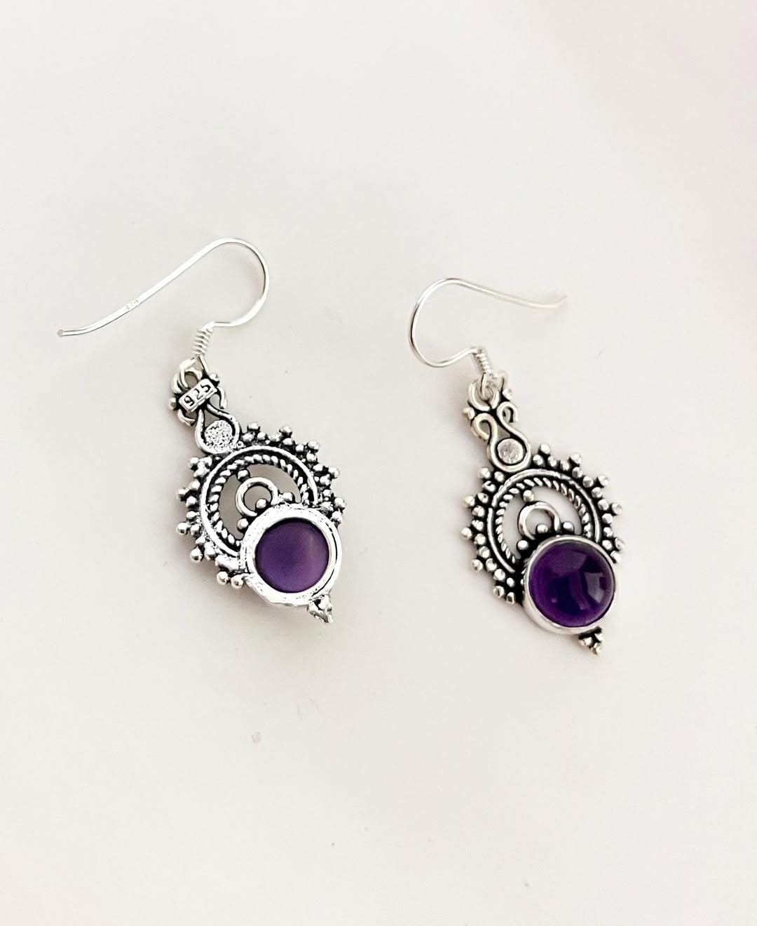 Amethyst Boho Rawa Hook 925 Sterling Silver Earrings