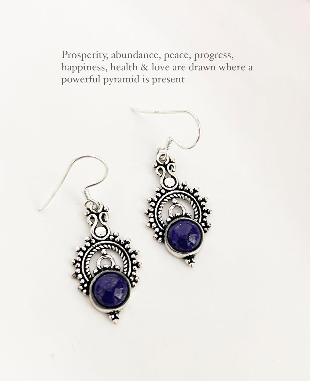 Lapis Boho Crown 925 Sterling Silver Earrings