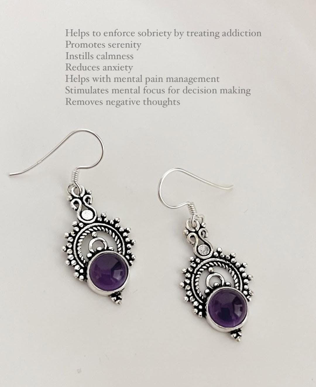 Amethyst Boho Rawa Hook 925 Sterling Silver Earrings