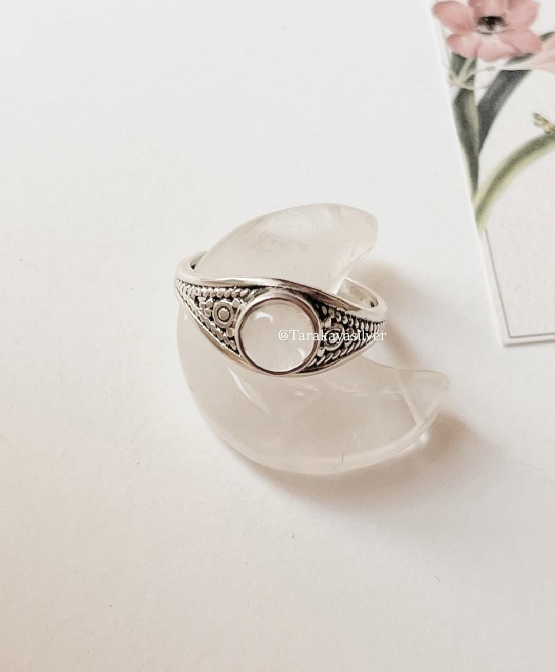 Clear Quartz Round Boho 925 Sterling Silver Ring