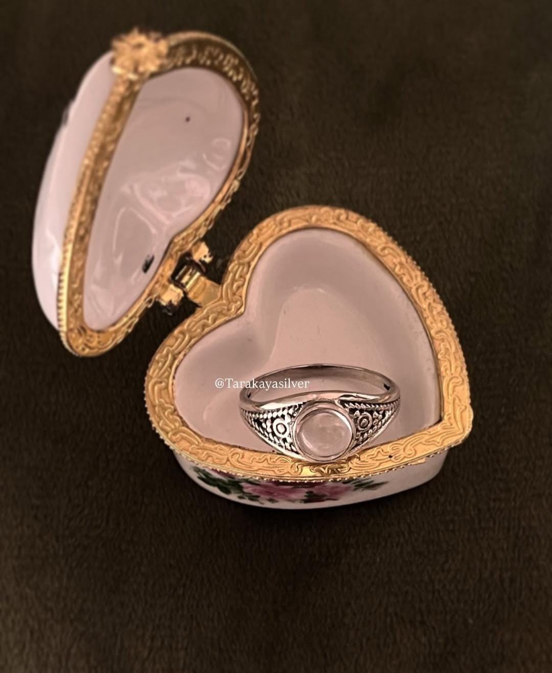 Clear Quartz Round Boho 925 Sterling Silver Ring