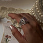 Rose Quartz Statement Twig textured Band 925 Sterling Silver Ring