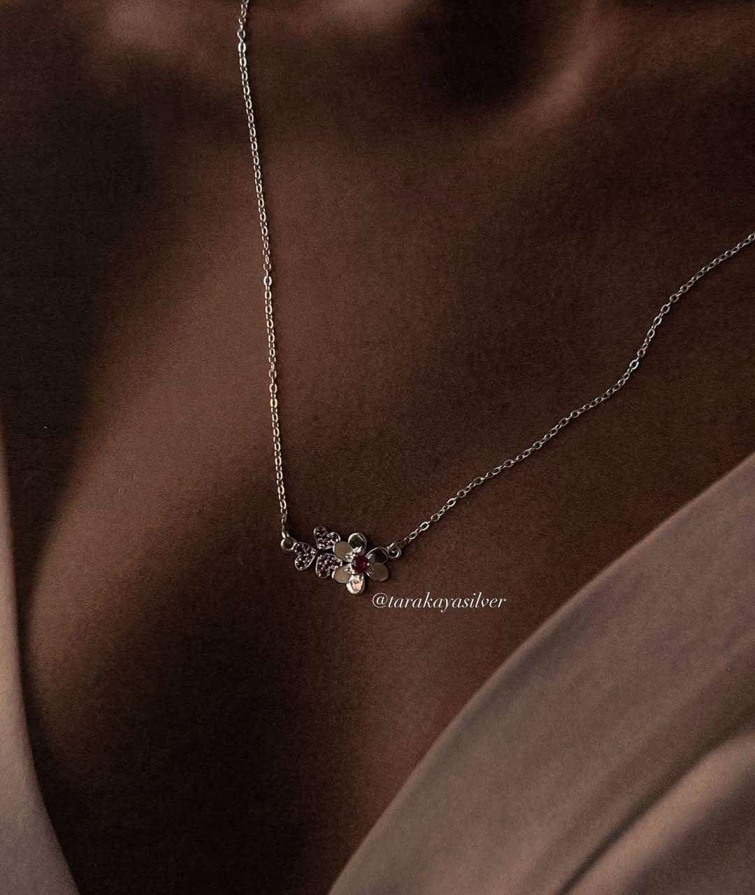 Sustainable ruby bouquet necklace in 925 sterling silver  