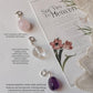 Healing gemstone charm set with rose quartz, amethyst, and clear quartz