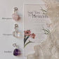 Rose quartz tumble, amethyst tumble, and clear quartz diamond charm set  