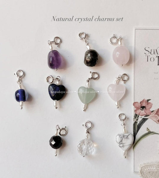 10 healing crystals and pearl silver charm set  