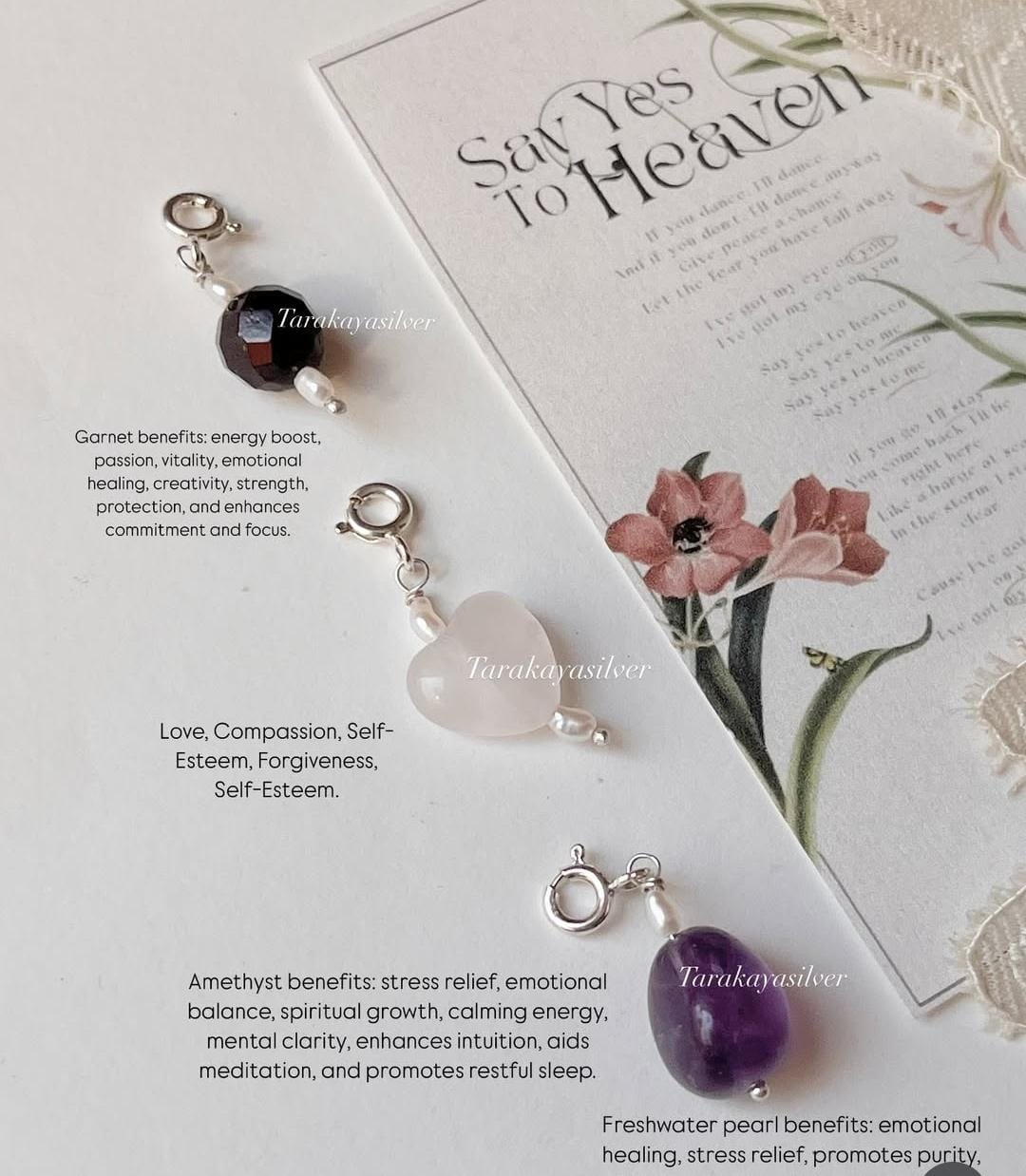 Healing gemstone charm set with rose quartz, amethyst, and garnet