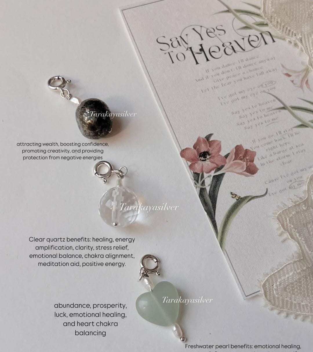 Crystal charm trio with green aventurine, pyrite, and quartz