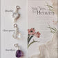 Howlite heart, amethyst tumble, and clear quartz crystal charm set  