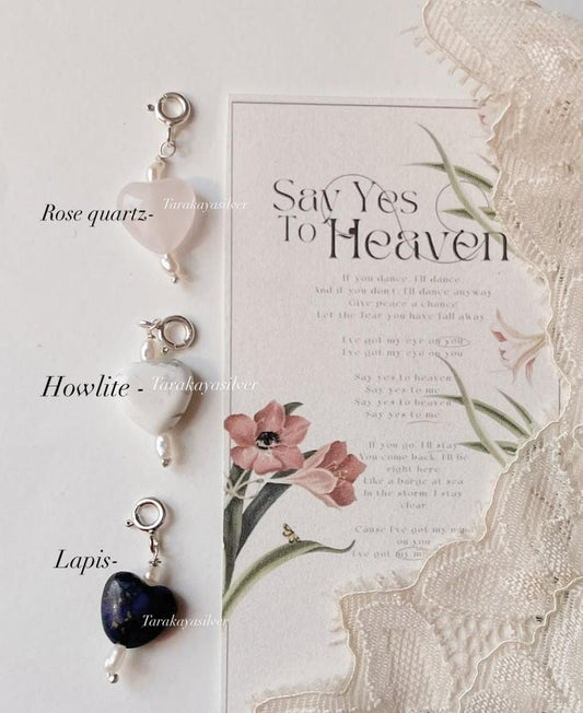 Lapis, rose quartz, and howlite heart crystal charm set  