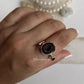 Sterling silver ring with red coconut druzy and garnet gemstone  