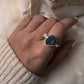 Sterling silver ring with blue coconut druzy geode and moonstone
