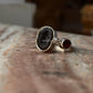 Red coconut druzy geode with garnet 925 silver ring  