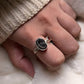 Handmade silver ring with red coconut druzy and garnet gemstone charm