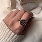 Unique silver ring with red coconut druzy and garnet for bold style