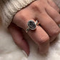 Sterling silver ring with red coconut druzy and garnet gemstone