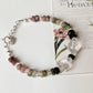 Boho silver bracelet with natural crystals – tourmaline and clear quartz