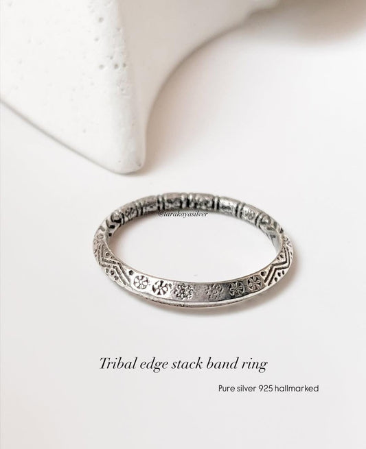 925 Sterling Silver Tribal Edge Stackable Band Ring