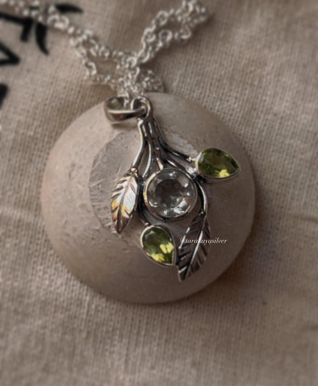 Peridot Green Amethyst Forest 925 Sterling Silver Pendant