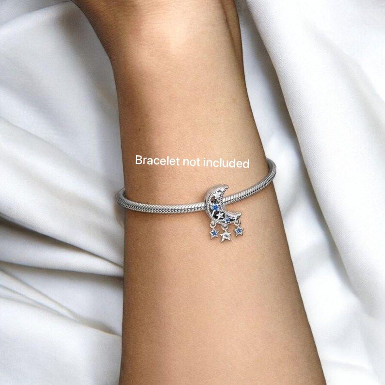 Celestial dreamcatcher charm with crescent moon and stars in 925 silver  