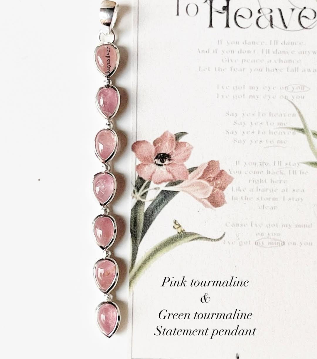Pink tourmaline pear-shaped silver pendant  