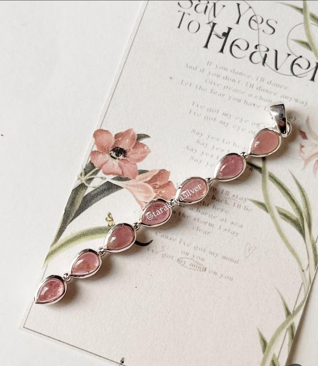 Sterling silver pendant with straight-cut pink tourmaline stone  