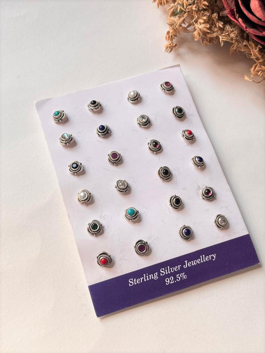 Tribal Floral Design Nose Pin in 925 Sterling Silver