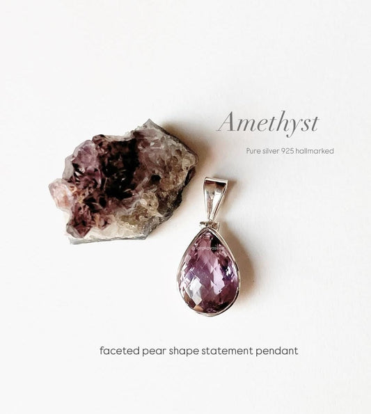 Amethyst Big Pear Handcrafted 925 Silver Pendant