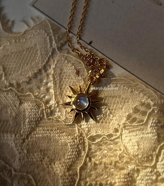 925 Sterling Silver Gold Vermeil Sunshine Moonstone Tiny Pendant