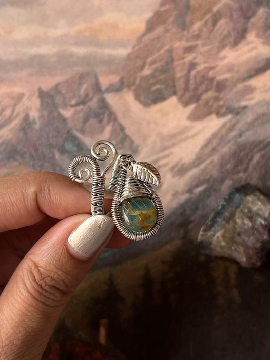 Golden Rutilated Quartz Wire 925 Sterling Silver Adjustable Ring