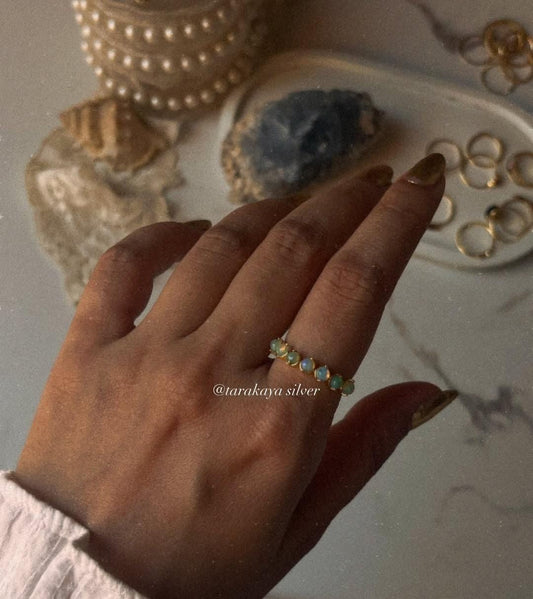Gold Vermeil Natural Ethiopian Opal Eternity Band 925 Sterling Silver Ring