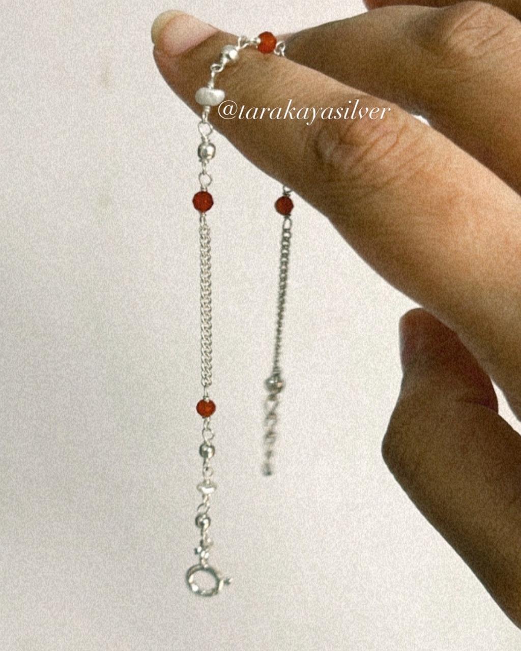 Red Onyx & Pearl Handcrafted 925 Sterling Silver Anklet