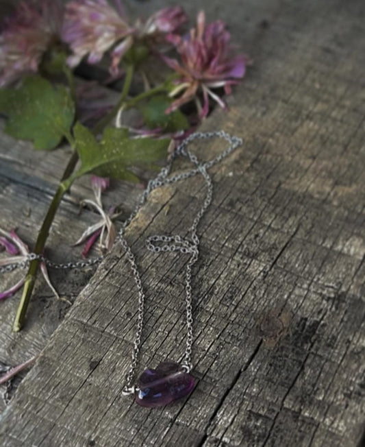 Natural Fluorite Cloud Crystal Pendant Necklace in 925 Silver