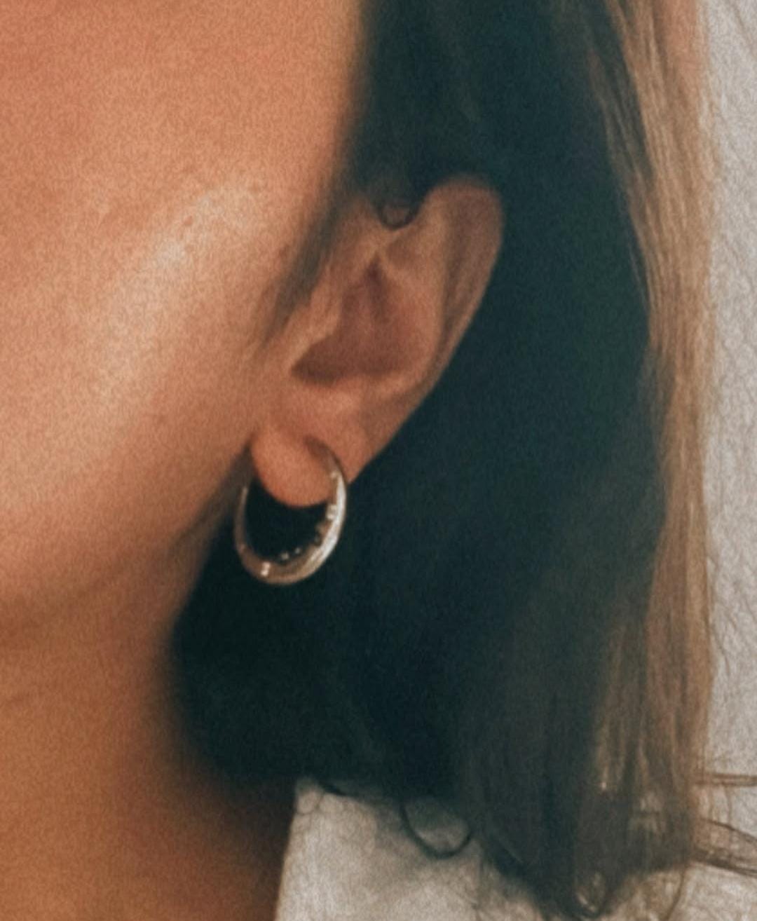 Celestial Charm -Crescent Moon Face Cz studded 925 Sterling Silver Half Hoops