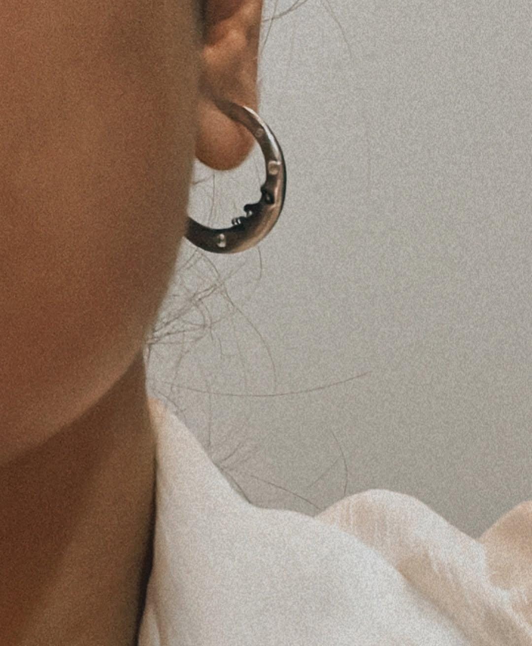 Celestial Charm -Crescent Moon Face Cz studded 925 Sterling Silver Half Hoops