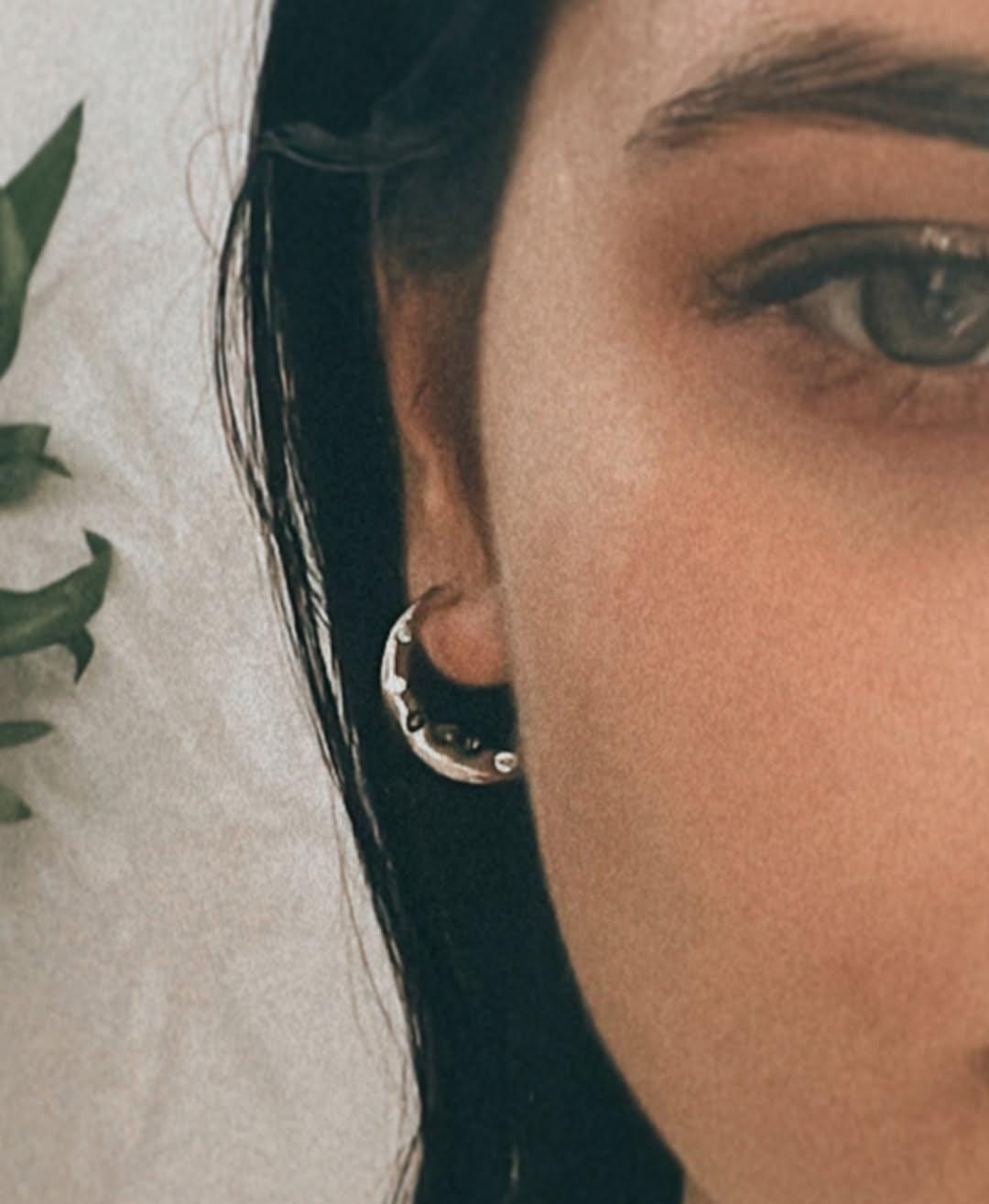 Celestial Charm -Crescent Moon Face Cz studded 925 Sterling Silver Half Hoops