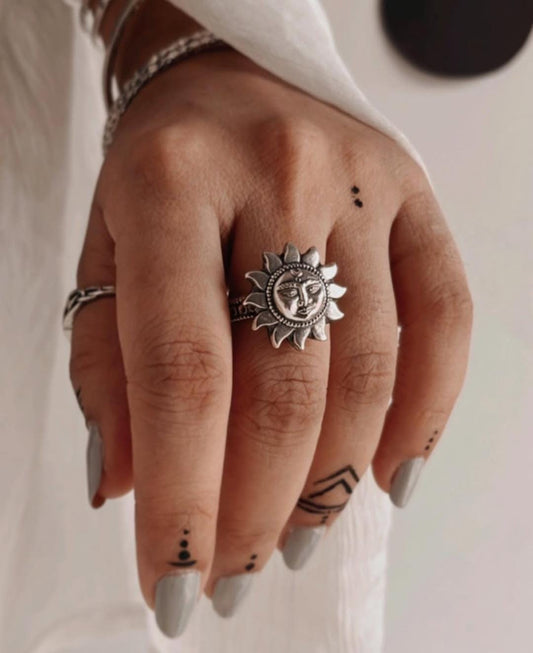 Surya Dev Tribal Adjustable 925 Sterling Silver Ring