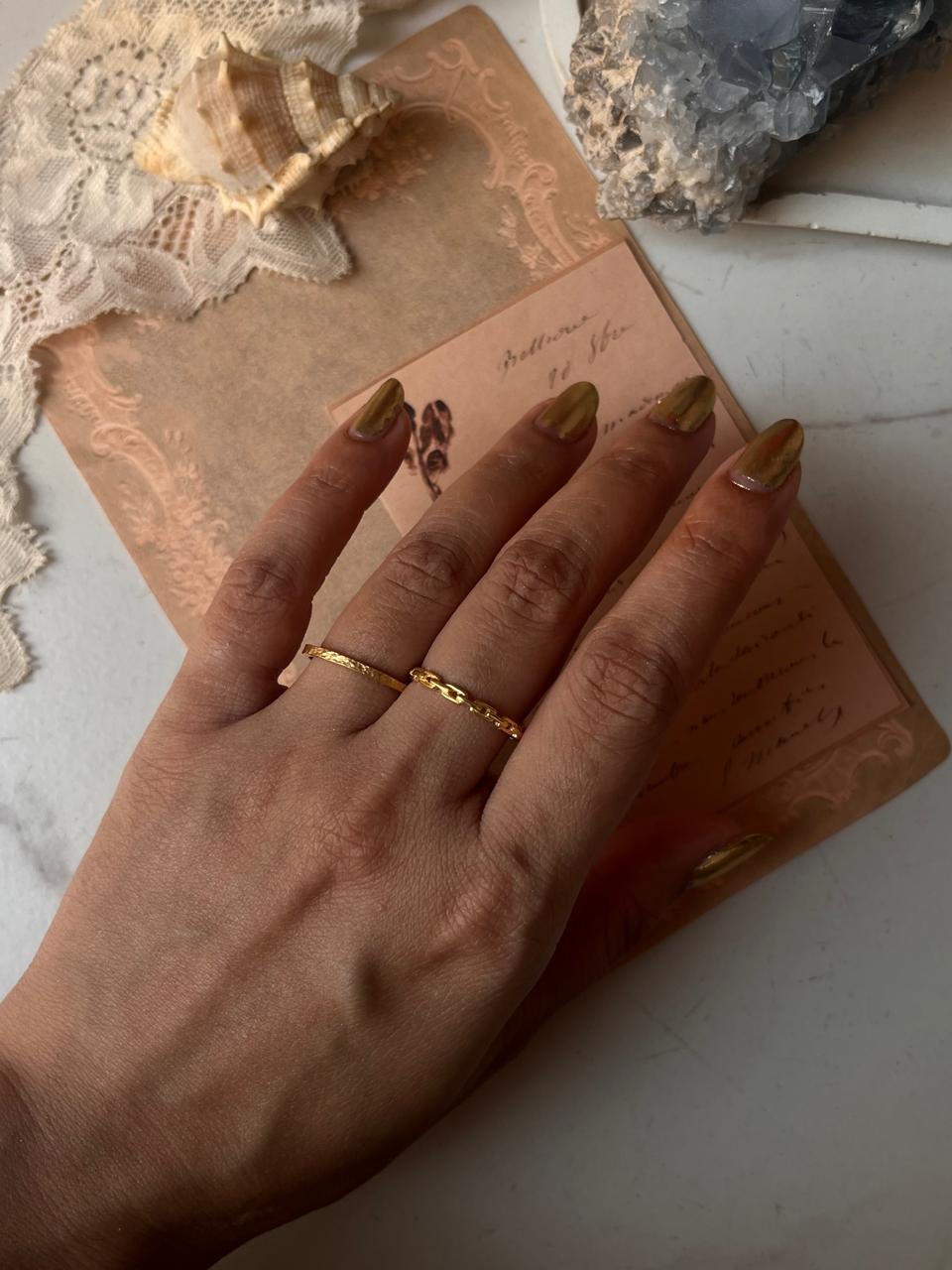 Gold Vermeil Textured & Thin Link Stack Set 925 Sterling Silver Ring
