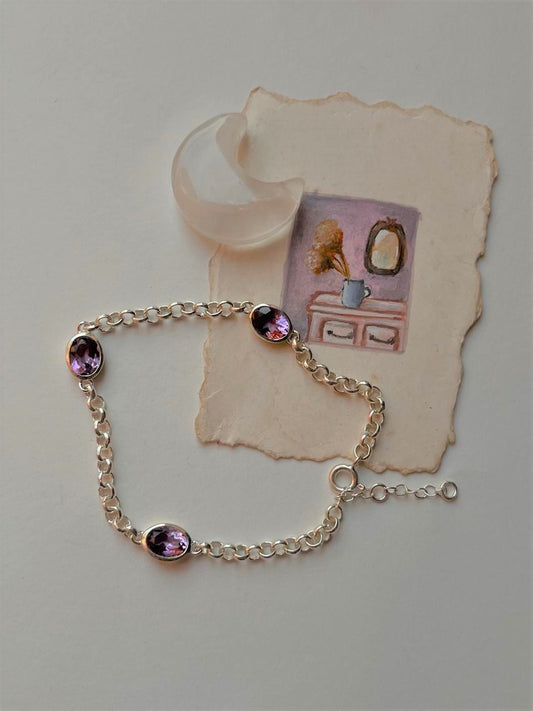 Amethyst 3 Stone 925 Sterling Silver Bracelet