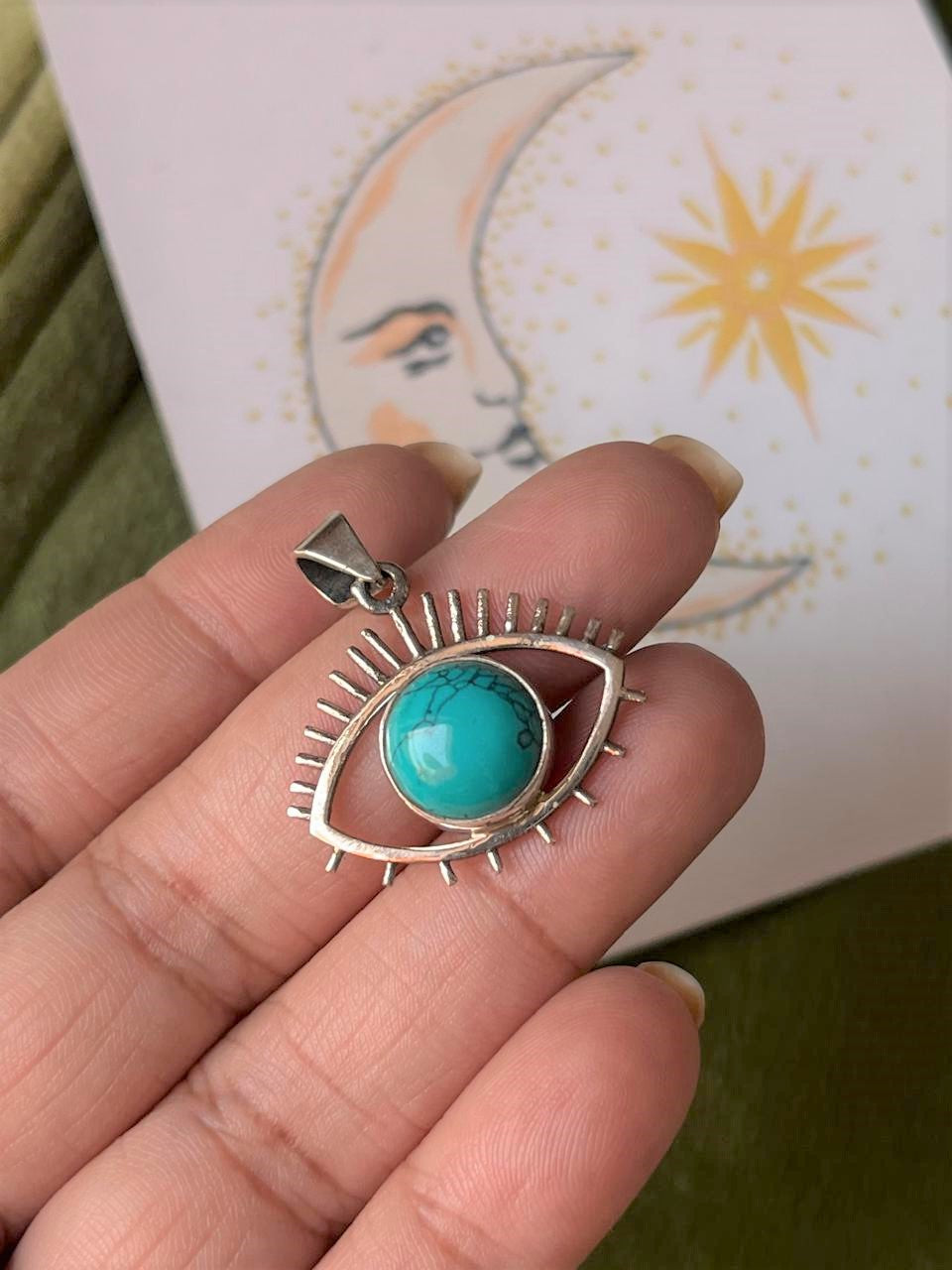 Faux Turquoise Evil Eye 925 Sterling Silver Pendant
