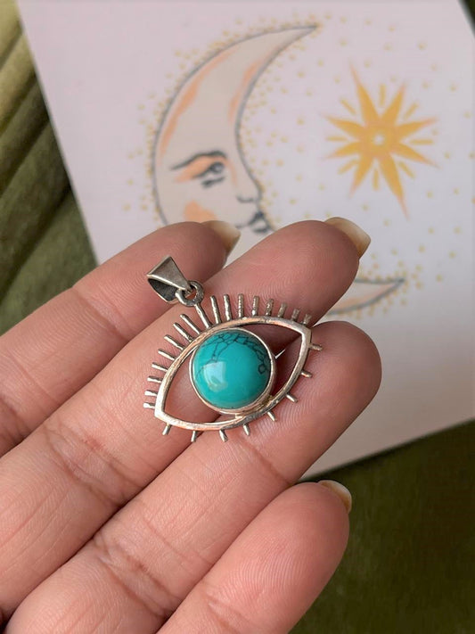 Faux Turquoise Evil Eye 925 Sterling Silver Pendant