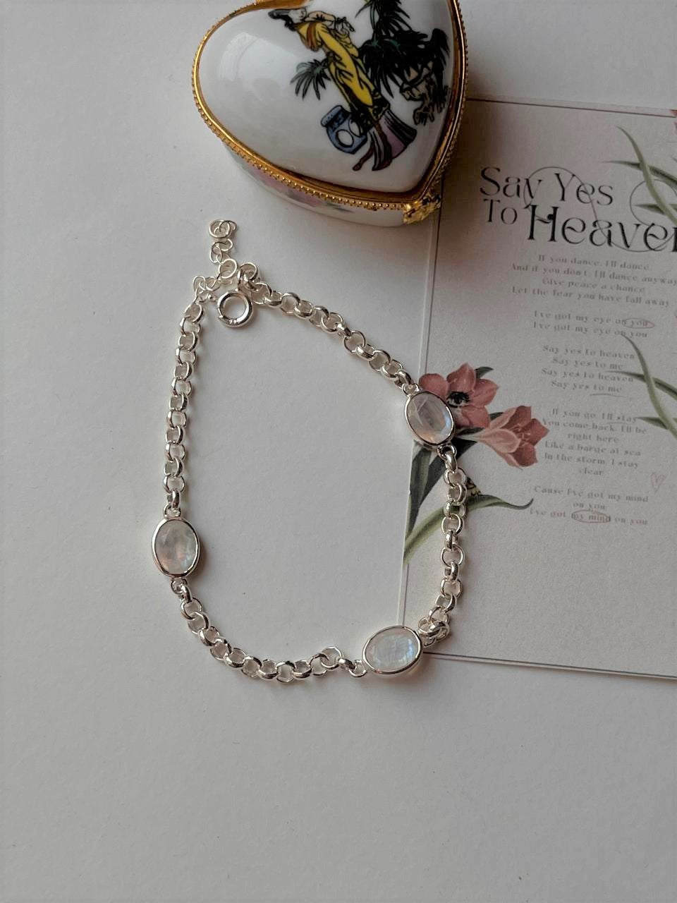 Moonstone 3 Stone 925 Sterling Silver Bracelet