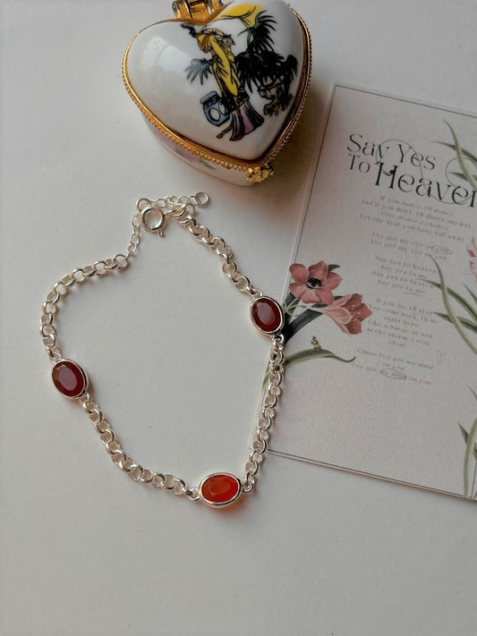 Carnelian 3 Stone 925 Sterling Silver Bracelet