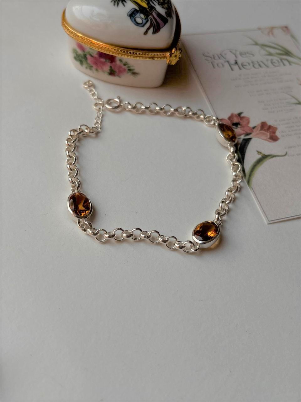 Citrine 3 Stone 925 Sterling Silver Bracelet