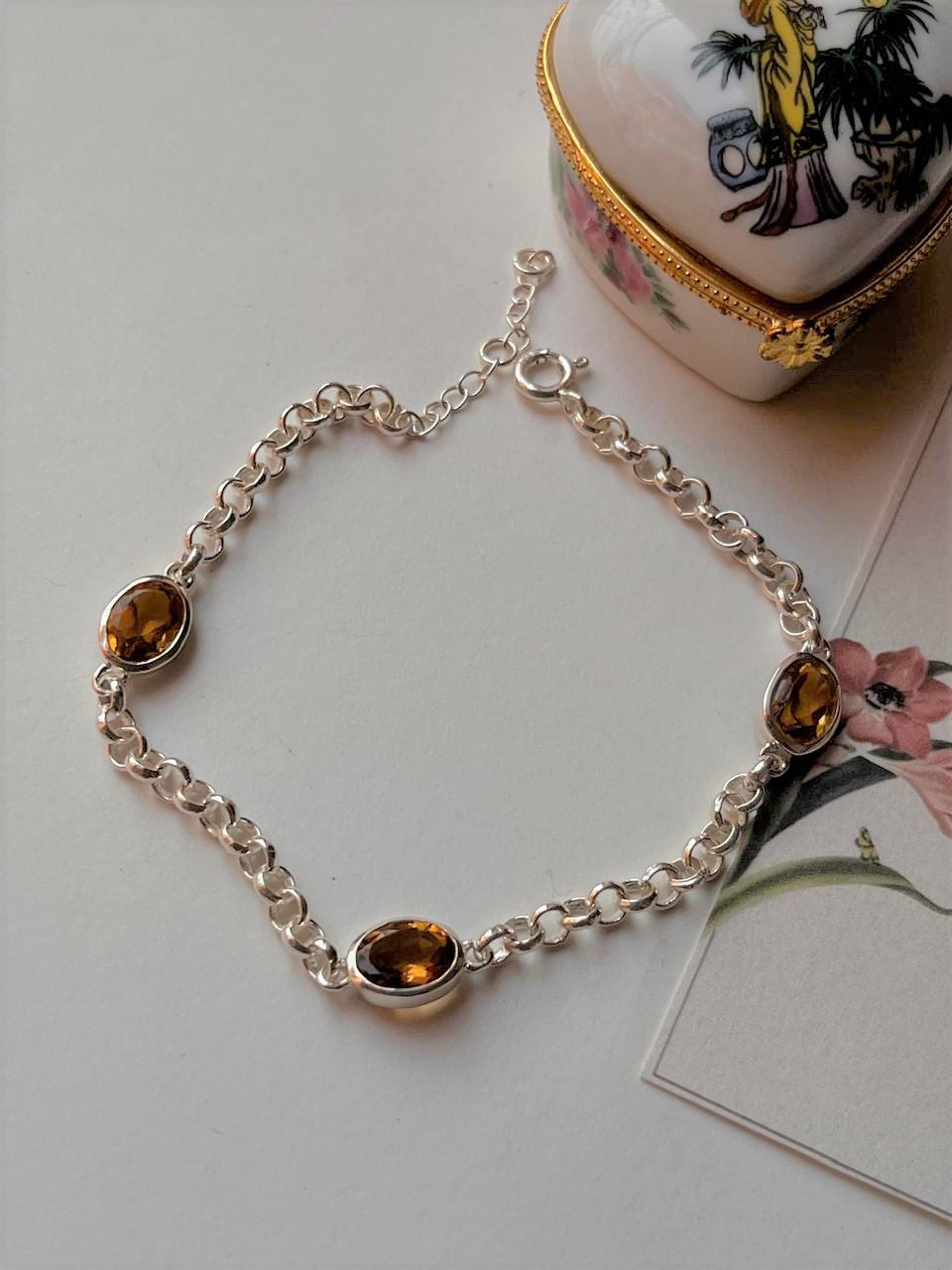 Citrine 3 Stone 925 Sterling Silver Bracelet