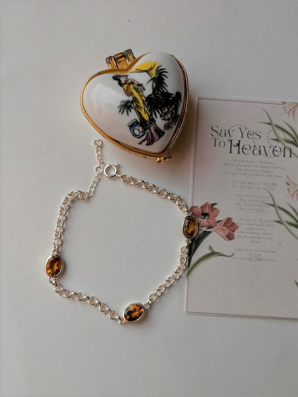 Citrine 3 Stone 925 Sterling Silver Bracelet