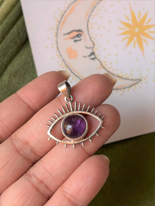 handcrafted 925 sterling silver amethyst evil eye necklace