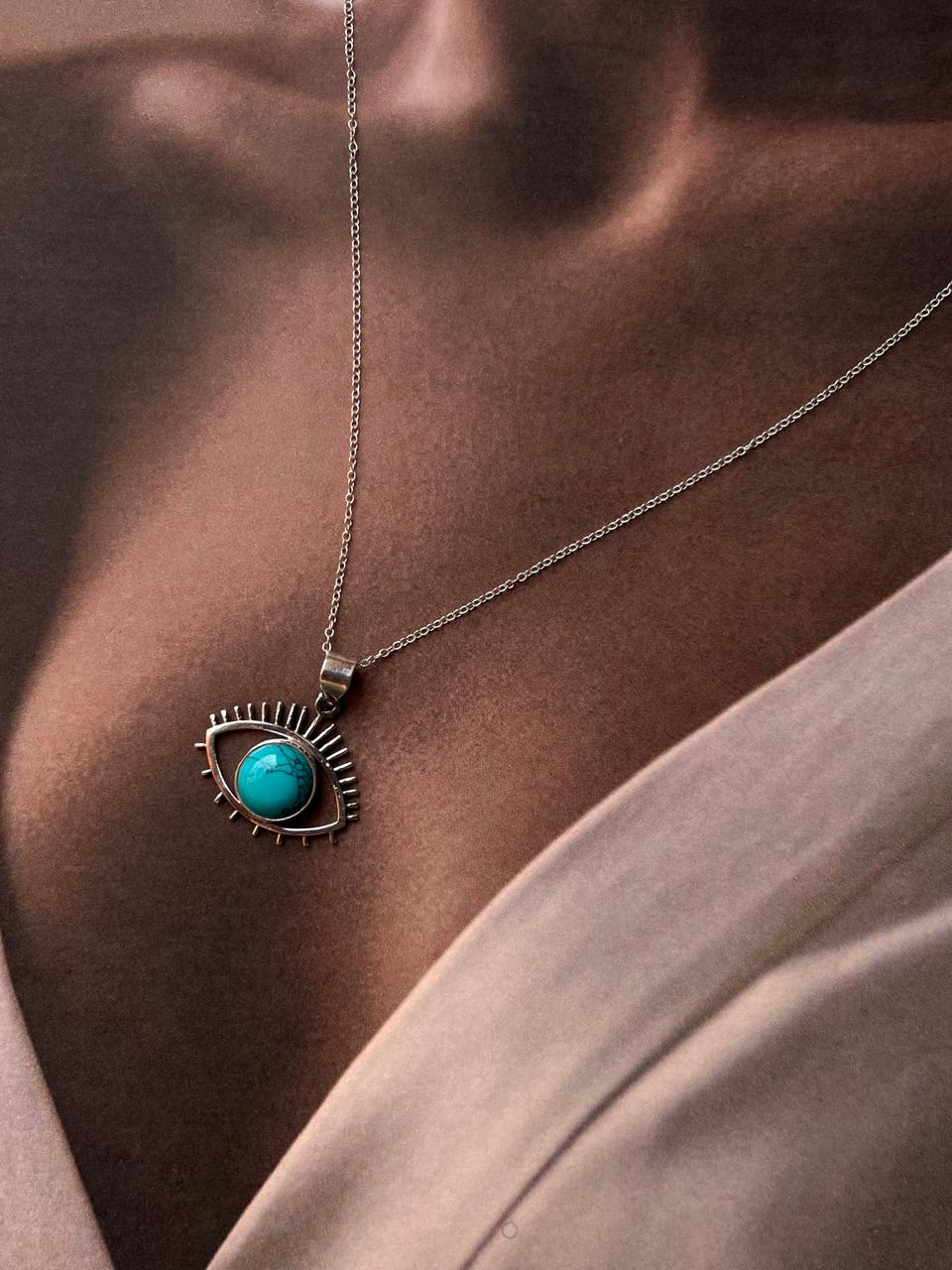 Faux Turquoise Evil Eye 925 Sterling Silver Pendant
